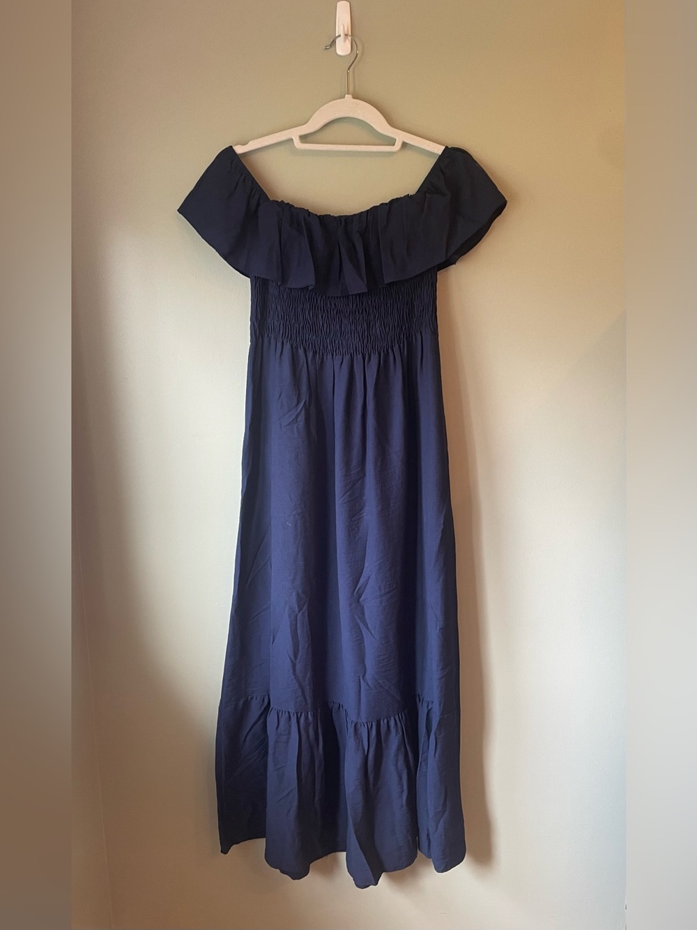 KOOL Off-Shoulder Navy Women’s Tiered Maxi Dress